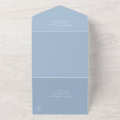 Stoffig blau krans monogram QR-code elegante bruil All In One Uitnodiging (Buitenkant)
