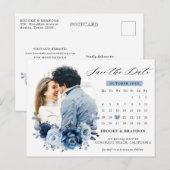 Stoffig blau leiste Navy bloemenboeket save the da Briefkaart (Voorkant / Achterkant)