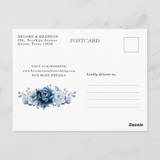 Stoffig blau leiste Navy bloemenboeket save the da Briefkaart (Achterkant)