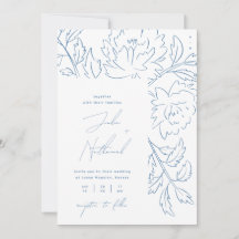 Stoffig Blau Minimalistisch Botanisch Huwelijk