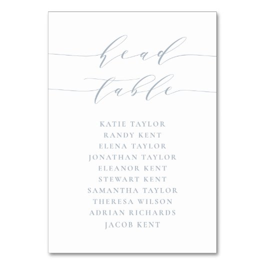 Stoffig Blau Minimalistisch Script Bruidstafel Tro Kaart (Voorkant)