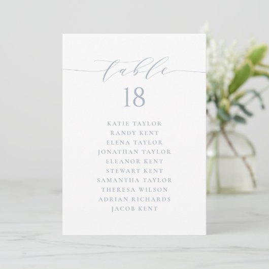 Stoffig Blau Minimalistisch Script Trouwtafel Zitp Kaart (Staand voorkant)
