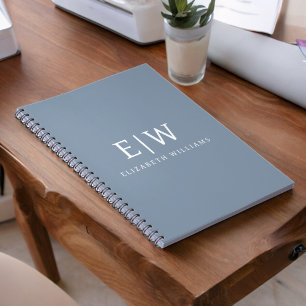 Stoffig Blau Minimalistische Moderne Monogram Eleg Notitieboek