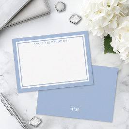 Stoffig Blau Minimalistische Naam Monogram Notitiekaartje