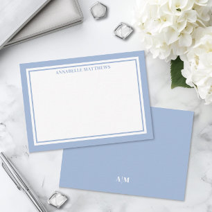 Stoffig Blau Minimalistische Naam Monogram Notitiekaartje
