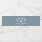 Stoffig blau modern monogram elegant waterfles etiket (Enkel label)