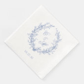 Stoffig blau monogram botanische krans bruiloft servet (Hoek)