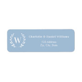 Stoffig blau monogram initiaal krans retouradres etiket (Voorkant)