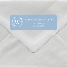 Stoffig blau monogram initiaal krans retouradres etiket