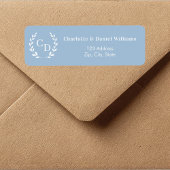 Stoffig blau monogram initiële krans retouradres etiket