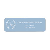 Stoffig blau monogram initiële krans retouradres etiket (Voorkant)
