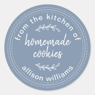 Stoffig blau rustieke zelfgemaakte koekjes geperso ronde sticker