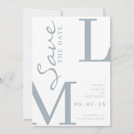 Stoffig blau stijlvol monogram trouwen save the date