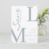 Stoffig blau stijlvol monogram trouwen save the date (Staand voorkant)