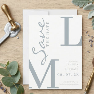 Stoffig blau stijlvol monogram trouwen save the date