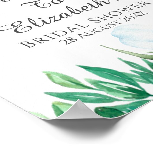 Stoffig blau tulp pioen bruiloft bruidsshower welk poster (Hoek)