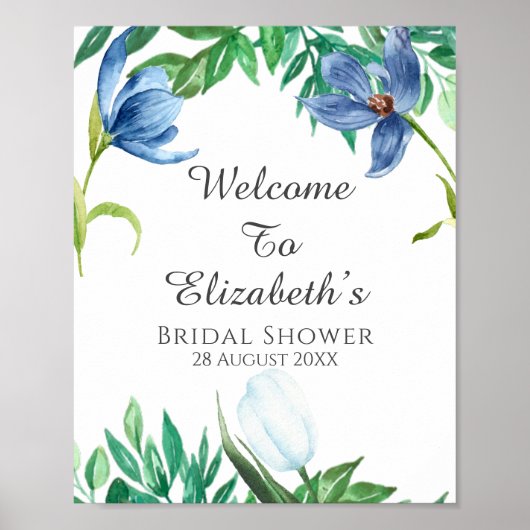 Stoffig blau tulp pioen bruiloft bruidsshower welk poster (Voorkant)