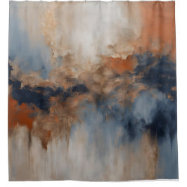 Stoffig blau verbrand oranje marineblauw abstract douchegordijn