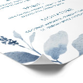 Stoffig blau waterverf bloemachtig trouwbar menu b poster (Hoek)