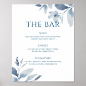 Stoffig blau waterverf bloemachtig trouwbar menu b poster (Voorkant)
