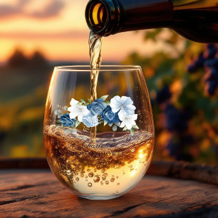 Stoffig blau waterverf bloemencocktailparty voor d wijnglas zonder voet