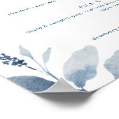 Stoffig blau waterverf bloemig dessertbar menu bor poster (Hoek)