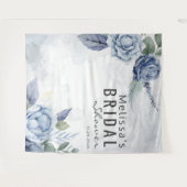 Stoffig Blau Waterverf Bloemtypografie Wandkleed (Voorkant (horizontaal))