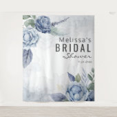 Stoffig Blau Waterverf Bloemtypografie Wandkleed (Voorkant)