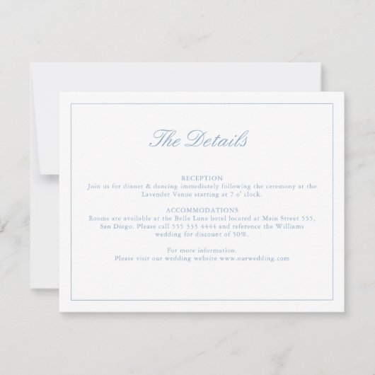 Stoffig blau wilde bloem monogram details kaart (Voorkant)