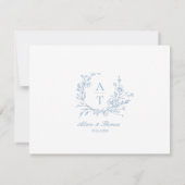 Stoffig blau wilde bloem monogram details kaart (Achterkant)