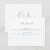 Stoffig blau wilde bloem monogram details kaart (Voorkant / Achterkant)