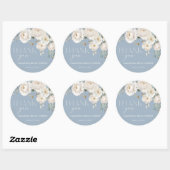 Stoffig blau wit bloemig elegant bruidsdouche ronde sticker (Vel)