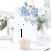 Stoffig blau-witte hortensia-watercolor tafelnumme kaart