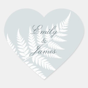 Stoffig Blau Witte Varens Romantische Botanische Hart Sticker