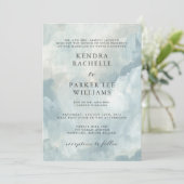 Stoffig Blauw Abstract Brushstrokes Modern Wedding Kaart (Staand voorkant)