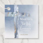 stoffig blauw agaatkruis Eerste Communie Bedankjes Labels (Voorkant)