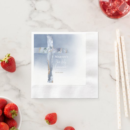 stoffig blauw agaatkruis Eerste Communie Servet (Insitu)