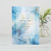 Stoffig Blauw Alcohol Ink Bruiloft Kaart (Staand voorkant)