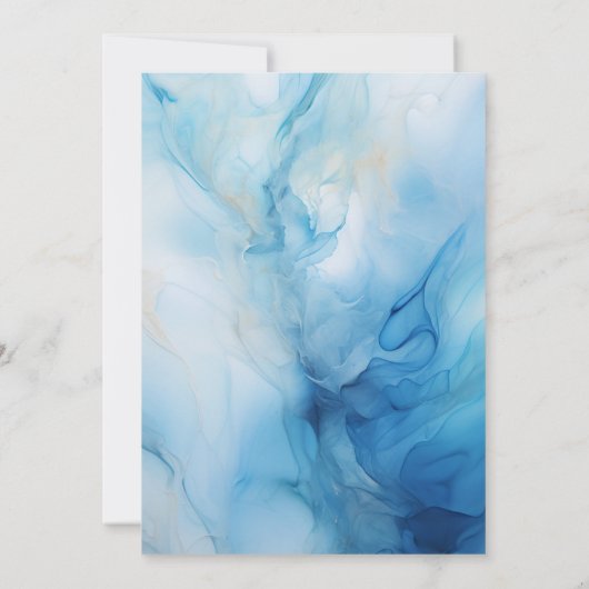 Stoffig Blauw Alcohol Ink Bruiloft Kaart (Achterkant)