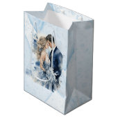 Stoffig Blauw Alcohol Inkt Bloemen Trouwen Medium Cadeauzakje (Voorkant Gekanteld)