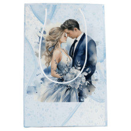 Stoffig Blauw Alcohol Inkt Bloemen Trouwen Medium Cadeauzakje