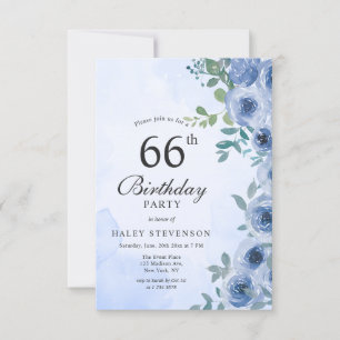 Stoffig Blauw Aquarel Bloem Chic 66e Verjaardag In Kaart