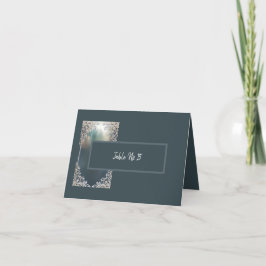 Stoffig blauw Art Deco  lijst zitkaart Bedankkaart