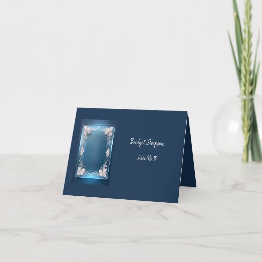 Stoffig blauw Art Deco lijst zitkaart Bedankkaart (Voorkant)