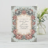  Stoffig Blauw Art Nouveau Victoriaans Bridal Kaart (Staand voorkant)