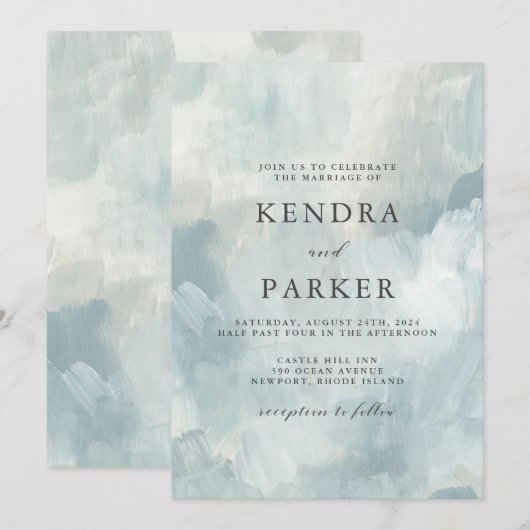 Stoffig Blauw Artistiek Abstract Brushstrokes Brui Kaart (Voorkant / Achterkant)