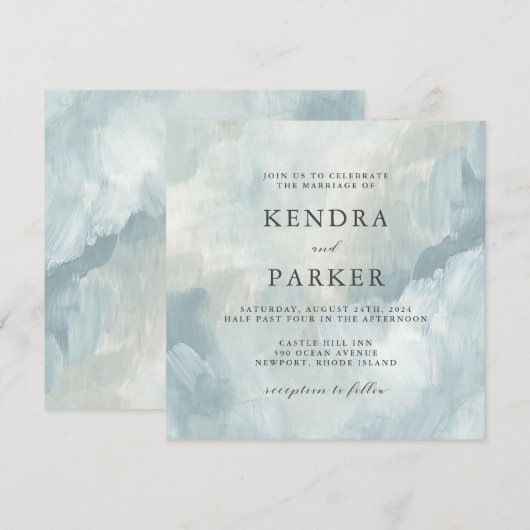 Stoffig Blauw Artistiek Abstract Brushstrokes Brui Kaart (Voorkant / Achterkant)