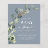 Stoffig Blauw Baby shower Eucalyptus Uitnodigingen Flyer (Voorkant)