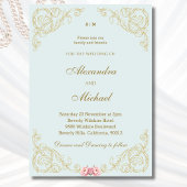 Stoffig blauw   barok bruiloft kaart