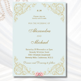 Stoffig blauw barok bruiloft kaart